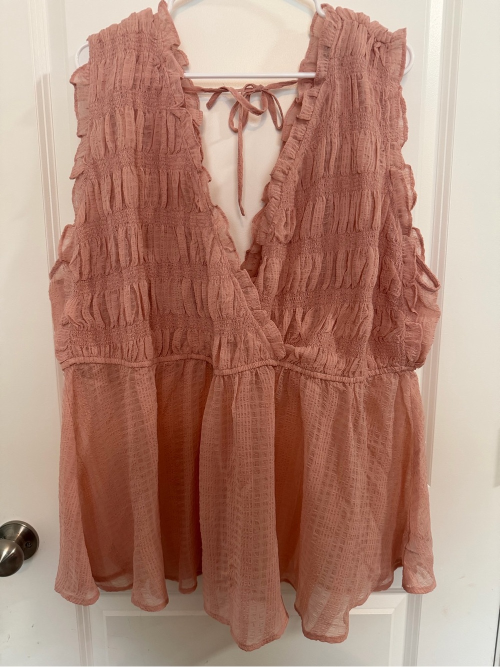 torrid Smocked V-Neck Tie-Back Tank in Dusty Rose - Picture 1 of 5